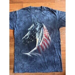 The Mountain T-shirt Top XL Blue Tye‎ Dye Horse Flag American Y2K 2012 Patriotic